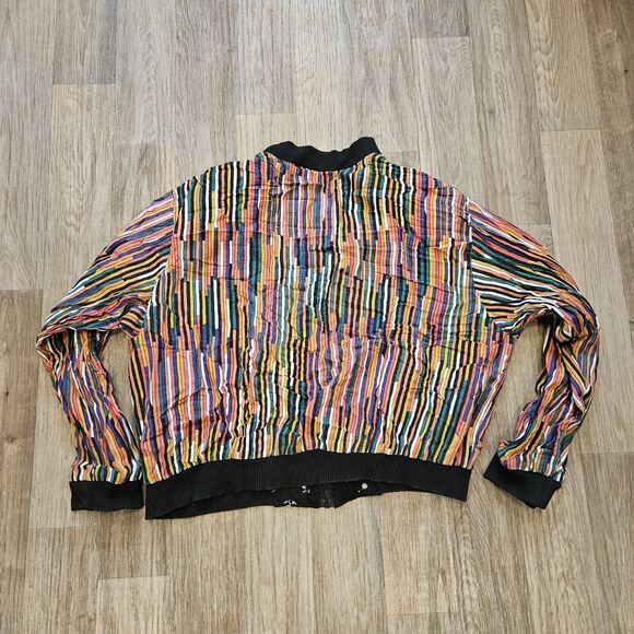 Vtg Multicolor Stripe Bomber Jacket Womens MArtsy Ecletic Floral Lining Full Zip - Picture 6 of 8
